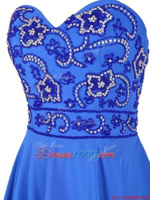 Blue Zipper Beading Prom Party Dress Sleeveless