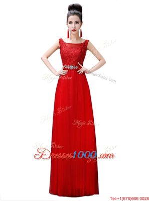 Colorful Chiffon Sleeveless Floor Length Evening Dress and Beading and Lace