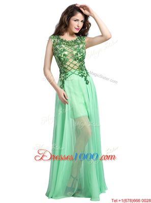 Scoop Floor Length Empire Sleeveless Apple Green Homecoming Gowns Backless
