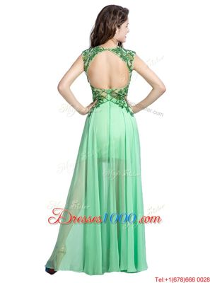 Scoop Floor Length Empire Sleeveless Apple Green Homecoming Gowns Backless