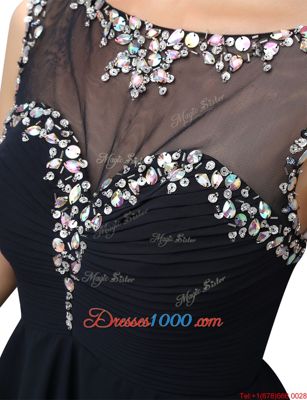Custom Design Black Zipper Beading Sleeveless Mini Length