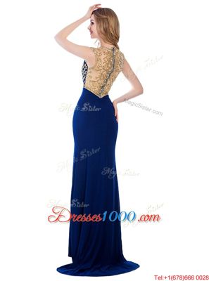 Sleeveless Sweep Train Beading and Appliques Zipper Prom Dresses