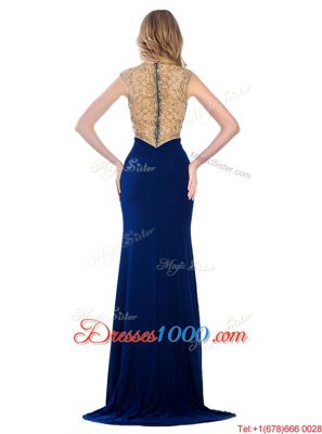 Sleeveless Sweep Train Beading and Appliques Zipper Prom Dresses