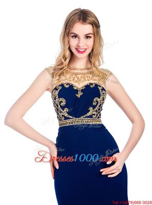 Sleeveless Sweep Train Beading and Appliques Zipper Prom Dresses