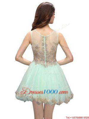 Custom Design Scoop Apple Green A-line Beading and Appliques Zipper Organza Sleeveless Mini Length