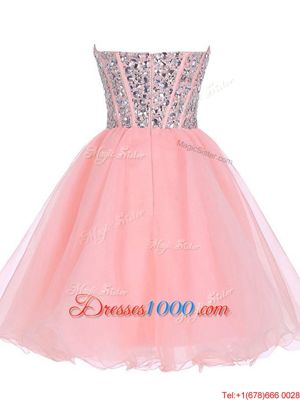 Customized Pink Organza Zipper Sweetheart Sleeveless Mini Length Cocktail Dresses Beading and Ruffled Layers