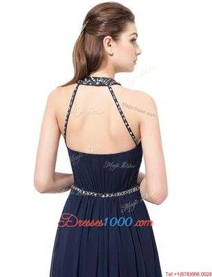Decent Scoop Navy Blue Column/Sheath Beading Side Zipper Chiffon Sleeveless Floor Length