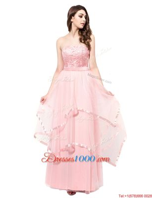 Strapless Sleeveless Zipper Prom Gown Baby Pink Organza