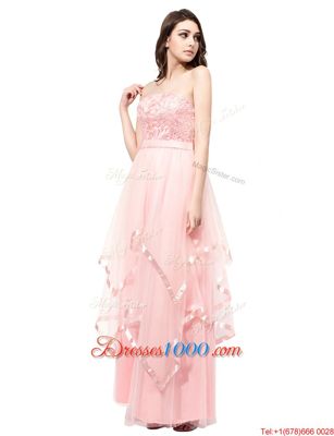 Strapless Sleeveless Zipper Prom Gown Baby Pink Organza