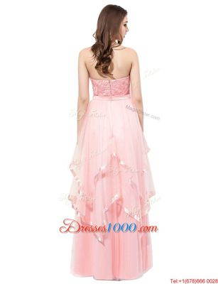 Strapless Sleeveless Zipper Prom Gown Baby Pink Organza
