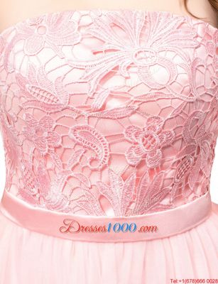 Strapless Sleeveless Zipper Prom Gown Baby Pink Organza