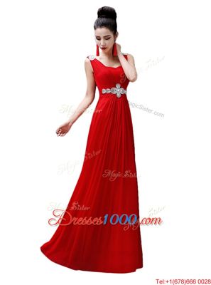 V-neck Sleeveless Chiffon Prom Dresses Beading Zipper