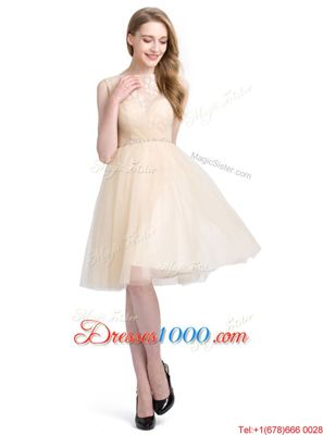 Popular Bateau Sleeveless Tulle Dress for Prom Beading and Lace Clasp Handle