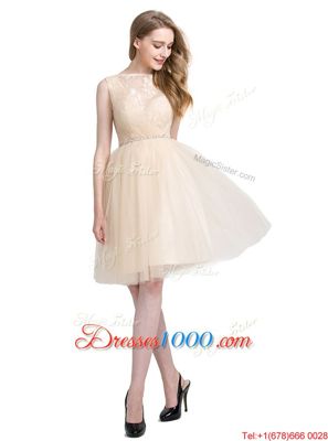 Popular Bateau Sleeveless Tulle Dress for Prom Beading and Lace Clasp Handle