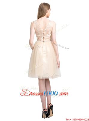 Popular Bateau Sleeveless Tulle Dress for Prom Beading and Lace Clasp Handle