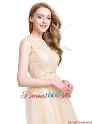 Popular Bateau Sleeveless Tulle Dress for Prom Beading and Lace Clasp Handle