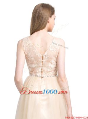 Popular Bateau Sleeveless Tulle Dress for Prom Beading and Lace Clasp Handle