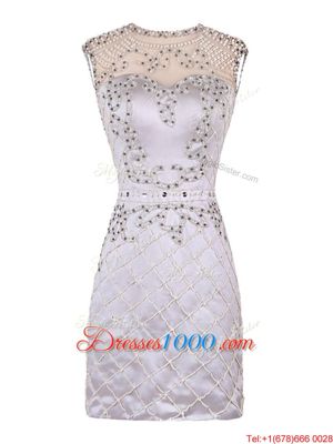Column/Sheath Prom Party Dress White Scoop Satin Sleeveless Mini Length Zipper