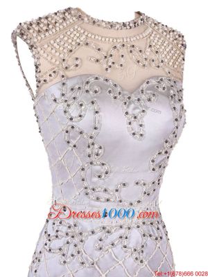 Column/Sheath Prom Party Dress White Scoop Satin Sleeveless Mini Length Zipper