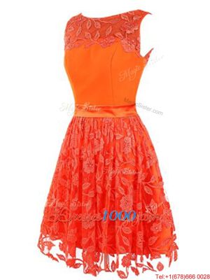 Scoop Sleeveless Mini Length Lace Zipper Prom Dresses with Orange Red