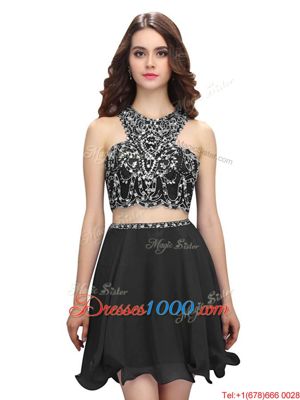 Fantastic Scoop Chiffon Sleeveless Mini Length Dress for Prom and Beading