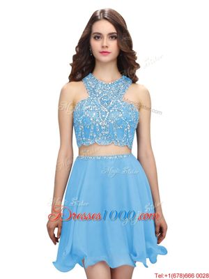 Fantastic Scoop Chiffon Sleeveless Mini Length Dress for Prom and Beading