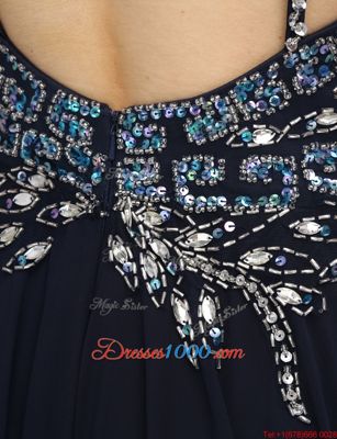 Most Popular Chiffon Spaghetti Straps Sleeveless Brush Train Zipper Beading Homecoming Dress in Black