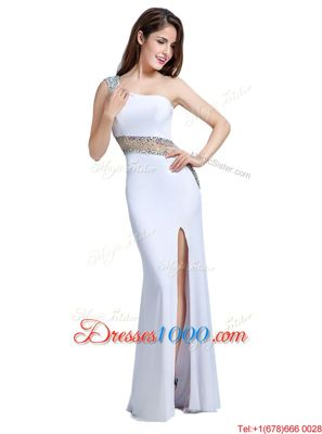 White Homecoming Dress Prom and Party and For with Beading One Shoulder Sleeveless Side Zipper