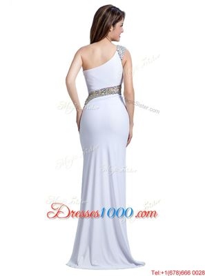White Homecoming Dress Prom and Party and For with Beading One Shoulder Sleeveless Side Zipper