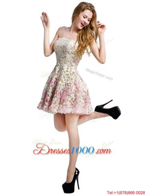 New Style Off The Shoulder Sleeveless Prom Dresses Mini Length Lace Multi-color Lace