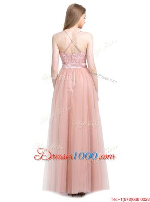 Pink Zipper Spaghetti Straps Beading Homecoming Party Dress Tulle Sleeveless