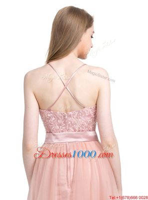 Pink Zipper Spaghetti Straps Beading Homecoming Party Dress Tulle Sleeveless