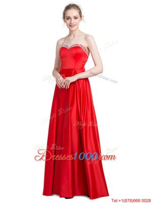 Floor Length Empire Sleeveless Red Prom Dresses Zipper