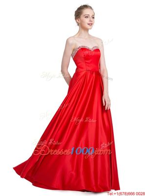 Floor Length Empire Sleeveless Red Prom Dresses Zipper