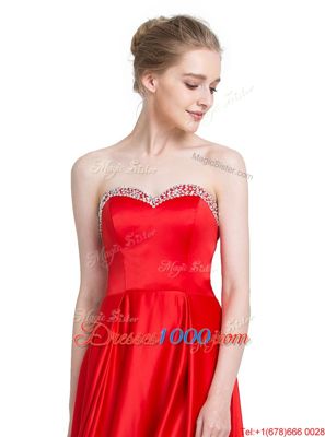 Floor Length Empire Sleeveless Red Prom Dresses Zipper