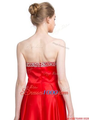 Floor Length Empire Sleeveless Red Prom Dresses Zipper
