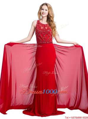 Enchanting Scoop Sleeveless Court Train Beading Zipper Prom Party Dress