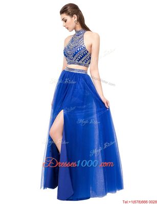 Sleeveless Criss Cross Floor Length Beading