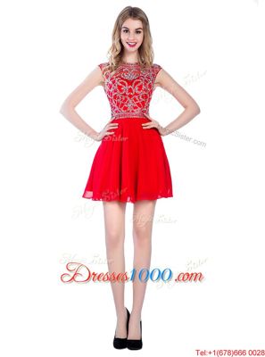 Smart Tulle High-neck Sleeveless Zipper Beading Dress for Prom in Red