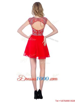 Smart Tulle High-neck Sleeveless Zipper Beading Dress for Prom in Red