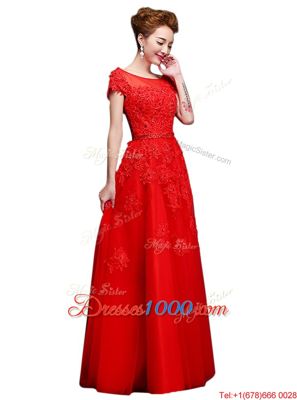 Bateau Short Sleeves Tulle Homecoming Dress Lace Lace Up