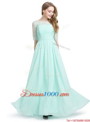 New Arrival Scoop Chiffon Half Sleeves Floor Length Dress for Prom and Lace