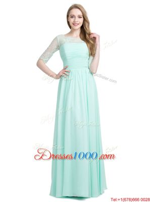 New Arrival Scoop Chiffon Half Sleeves Floor Length Dress for Prom and Lace