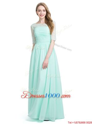 New Arrival Scoop Chiffon Half Sleeves Floor Length Dress for Prom and Lace
