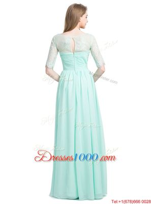 New Arrival Scoop Chiffon Half Sleeves Floor Length Dress for Prom and Lace