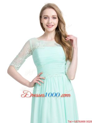 New Arrival Scoop Chiffon Half Sleeves Floor Length Dress for Prom and Lace