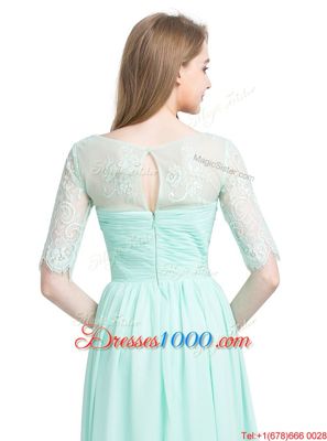 New Arrival Scoop Chiffon Half Sleeves Floor Length Dress for Prom and Lace