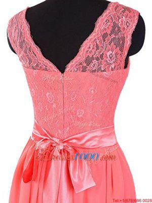 Edgy Mini Length Zipper Prom Dress Watermelon Red and In for Prom and Party with Lace and Sashes|ribbons