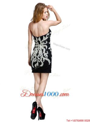 Nice Sleeveless Tulle Mini Length Zipper Evening Dress in White And Black for with Lace