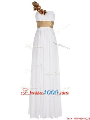 Amazing One Shoulder White Chiffon Zipper Homecoming Dress Online Sleeveless Floor Length Ruching